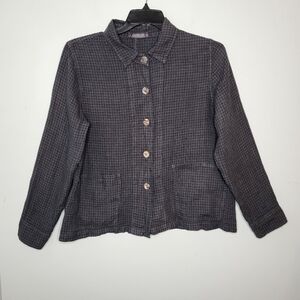 Cut Loose Black & Gray Check Linen Oversized Shirt Jacket Medium
